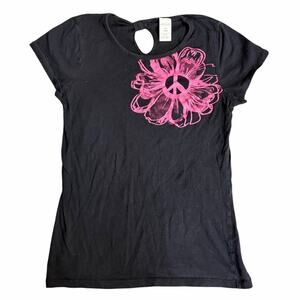 Y2K Scene Black and Pink Peace Sign Top Fits XS